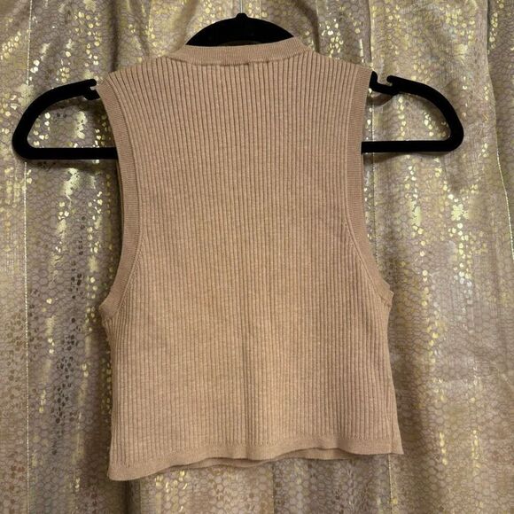 Wilfred Aritzia Reso Cropped Ribbed Crew Tan Sweater Tank Medium - Picture 2 of 5
